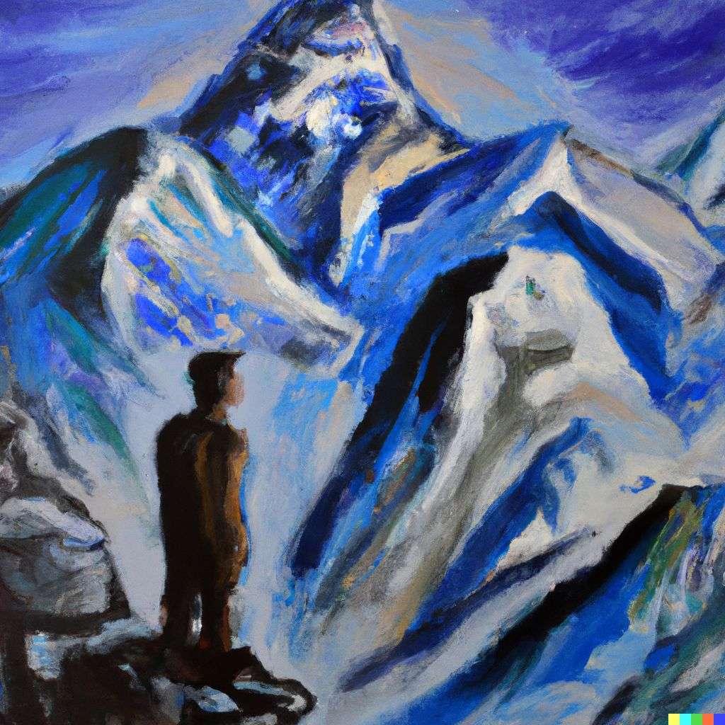 someone gazing at Mount Everest, acrylic painting